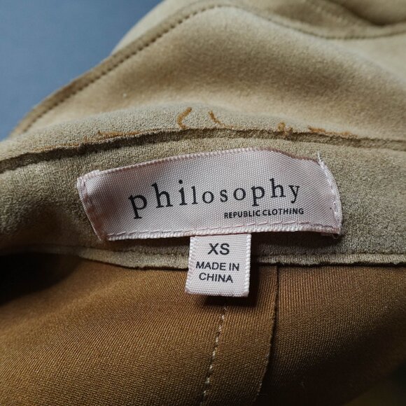Philosophy Womens Trench Coat XS Tan Faux Suede Minimalist Quiet Luxury Timeless - Picture 6 of 13